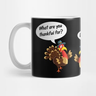What are you thankful for? Vegetarians Funny Vegan Thanksgiving gift Mug